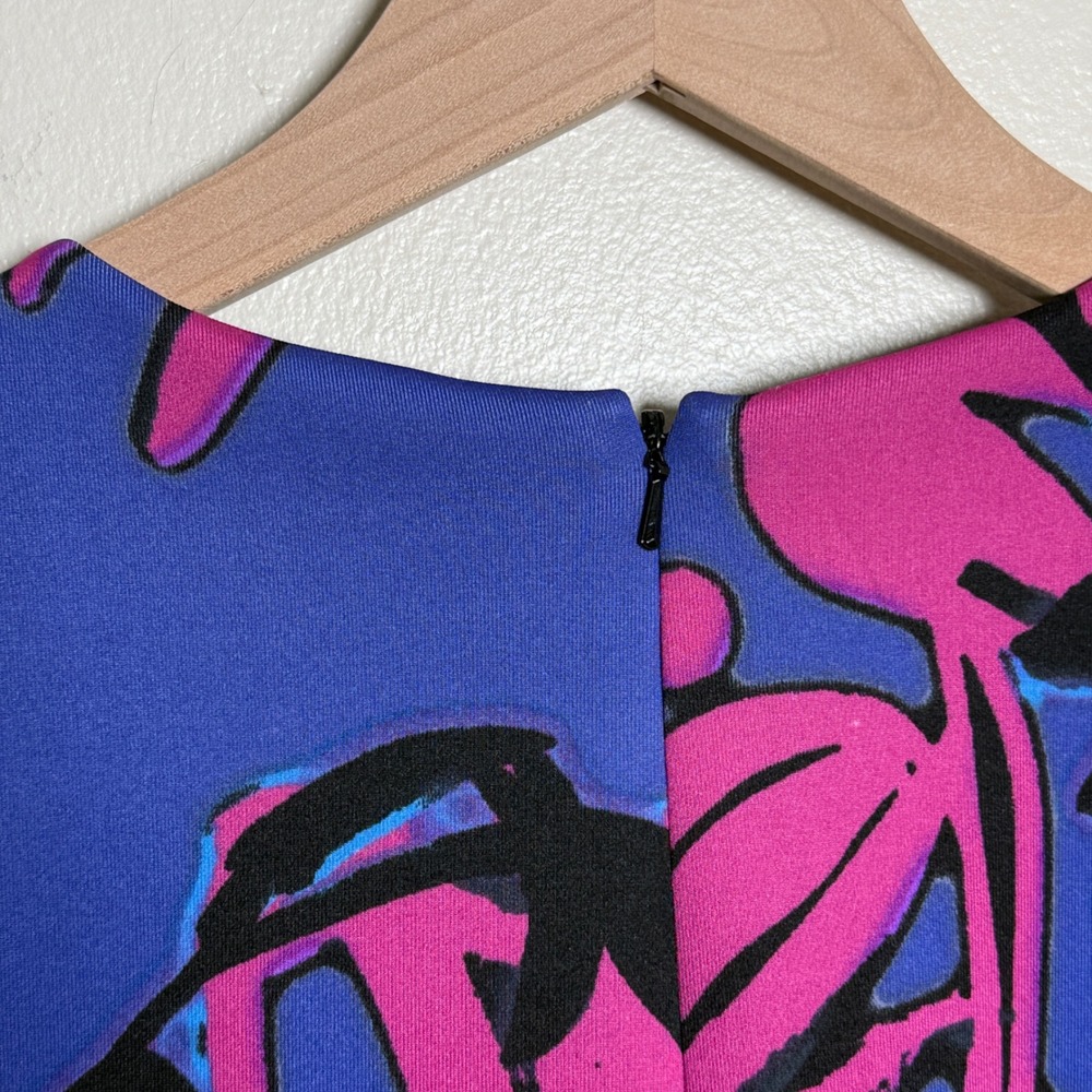 Taylor Womens Blue Pink Abstract Floral Fit and Flare Dress Size 12 Event Summer - Picture 9 of 12